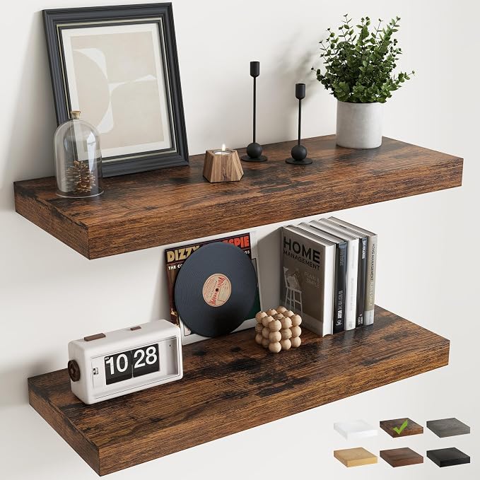 36 Inch Floating Shelves for Wall 2 Pack, Easy Install Engineered Wood Storage by Marsmiles