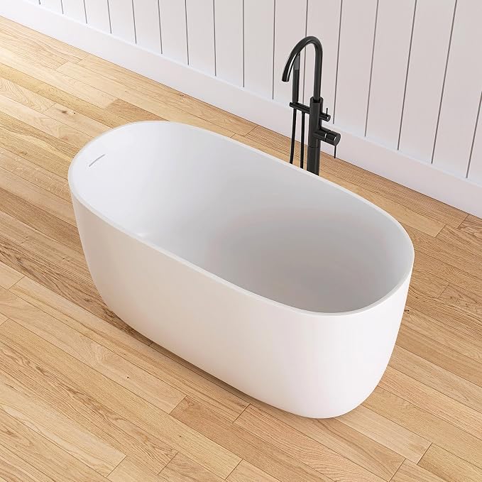 47" Stone Resin Freestanding Bathtub, Oval Solid Surface Bathroom Freestanding - Image 2