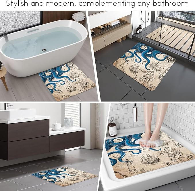 Bathtub Mat Non Slip, Octopus Square Bath tub Mat Shower Floor Mat - Image 6