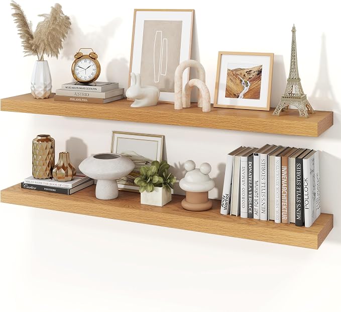Floating Shelves for Wall, 9.3" Deep Wall Mounted Wood Shelves for Bathroom by Unknown