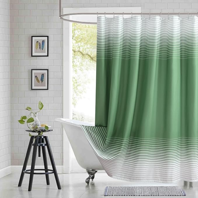 Extra Long Green Shower Curtain, Sage Green and White Gradient Horizontal by BESTRIPES