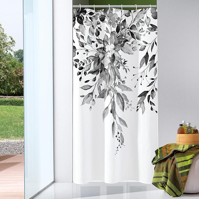 Gibelle Small Stall Shower Curtain 36 x 72, Narrow Black and White Floral by Gibelle