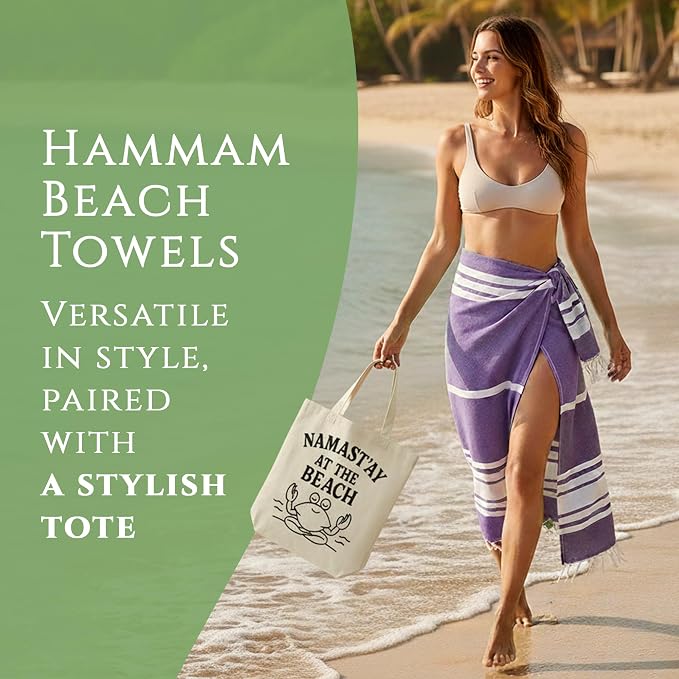 Turkish Cotton Beach Towel Pack of 6 & 1 Boho Tote Bag - Image 2