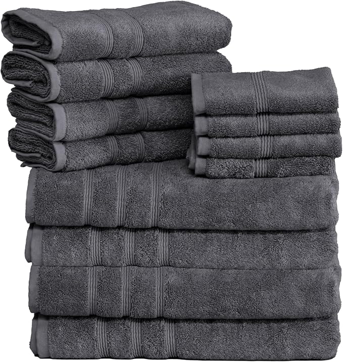 Mosobam Luxury Turkish 12pc Towel Set 30X58 16X30 13X13 Charcoal Gray 700 GSM by Mosobam