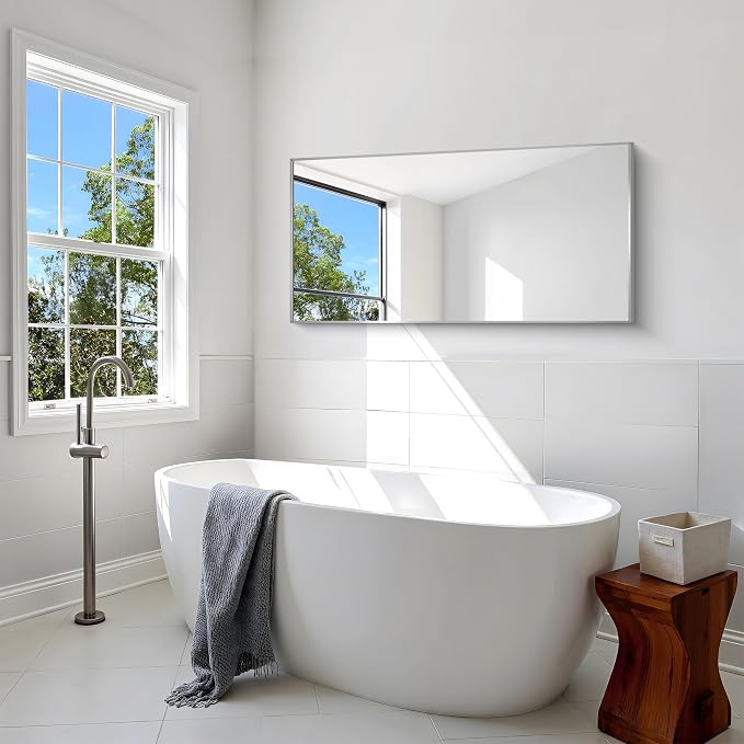 BONEWEI Silver Bathroom Mirror, 24x48 inch Wall Mirror - Image 6