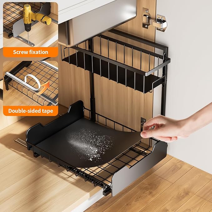 Under Sink Organizer, 2-Tier L-Shaped Pull Out Cabinet Shelf - Image 3