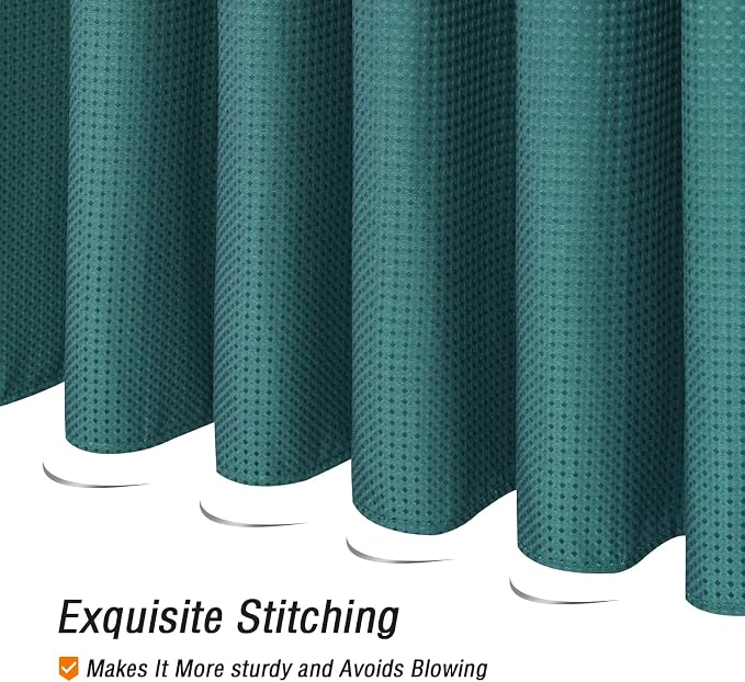 Gibelle Seaweed Green Shower Curtain, Waffle Weave Textured Fabric Shower - Image 5