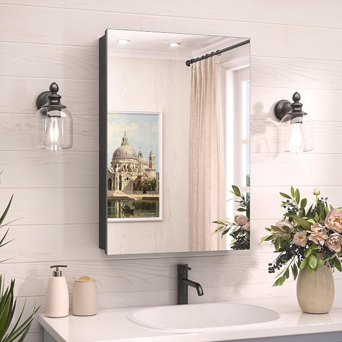 TokeShimi 16 x 24 Mirrored Medicine Cabinet Recessed or Surface Mount, Aluminum by RefinedBathroomAccessories