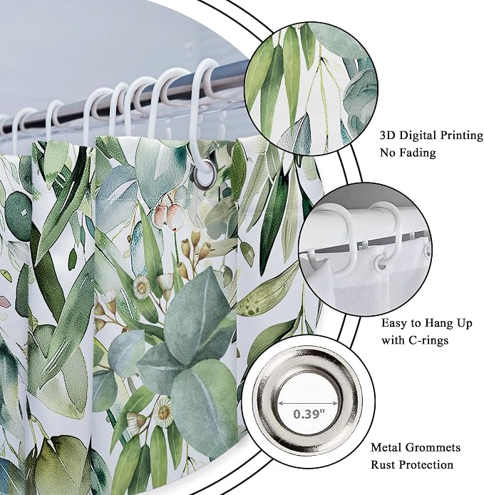Riyidecor Green Eucalyptus Leaves Shower Curtain - Image 6
