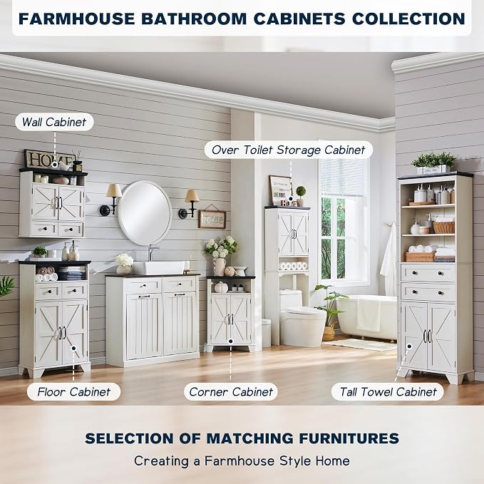 ACCOHOHO Bathroom Floor Cabinet, Farmhouse Storage Cabinet, Adjustable Shelf - Image 6