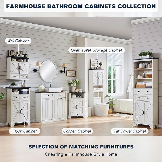 ACCOHOHO Farmhouse Tall Bathroom Storage Cabinet, Adjustable Shelves & Barn Door - Image 7