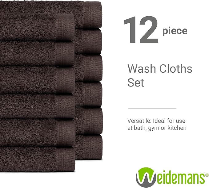 100% Cotton Washcloths Set 13” x 13” | Chocolate Towels | Set of 18 Ultra Soft - Image 3