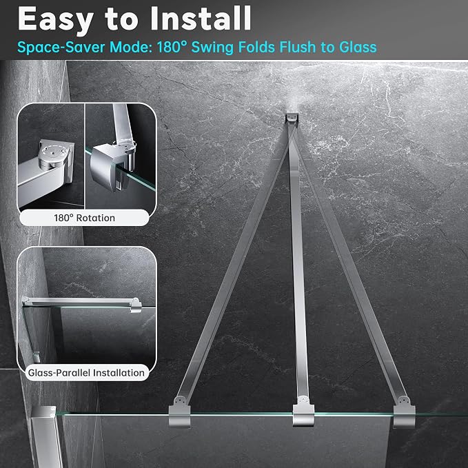 Frameless Shower Door Support Bar, Stainless Steel Wall-to-Glass Support Arm to - Image 3