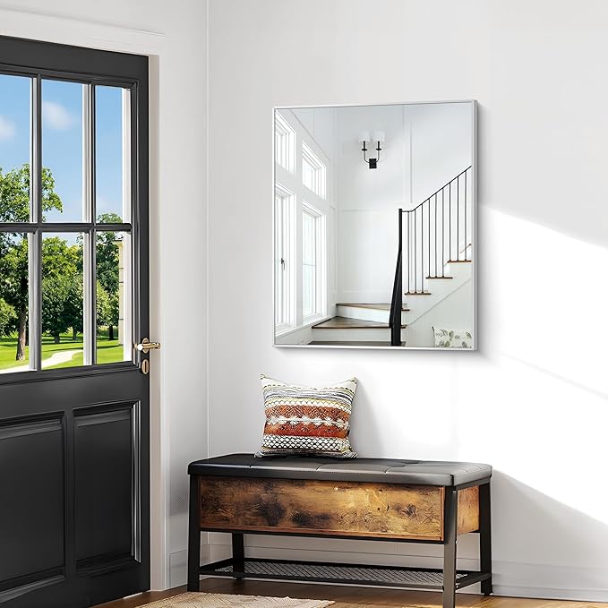 BONEWEI Silver Bathroom Mirror, 30x36 inch Wall Mirror - Image 4