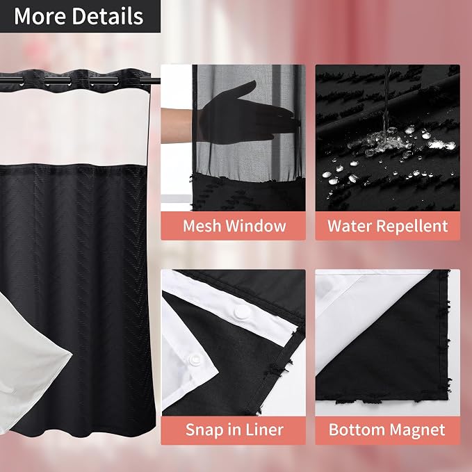 Hookless Shower Curtain with Snap in Liner 71" x 86" Double-Layer Waterproof - Image 3