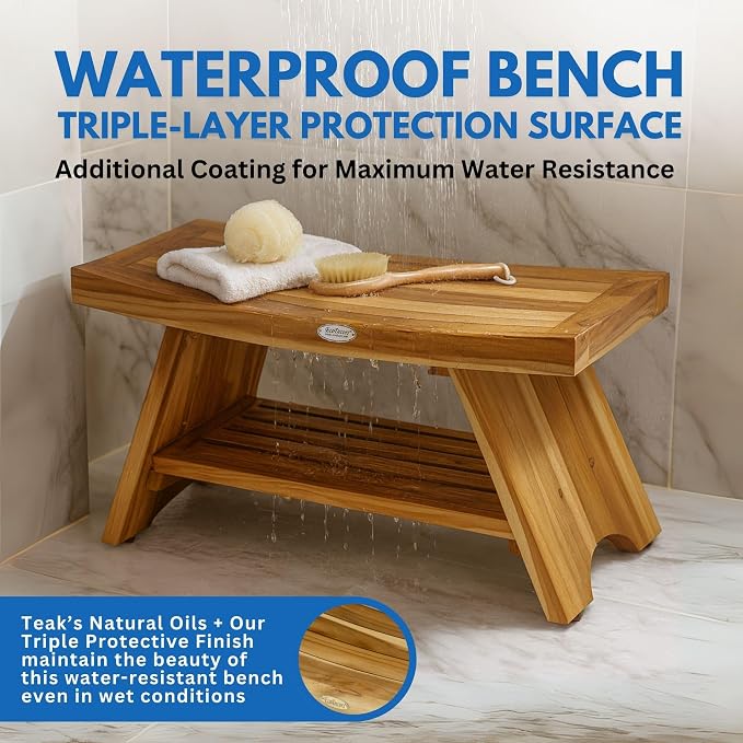 EcoDecors 30 Inch Serenity Teak Shower Bench – Waterproof Bathroom Seat - Image 5