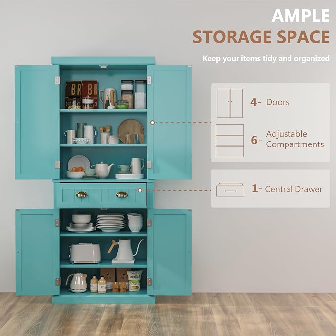 72" Kitchen Pantry, Tall Storage Cabinets - Image 4