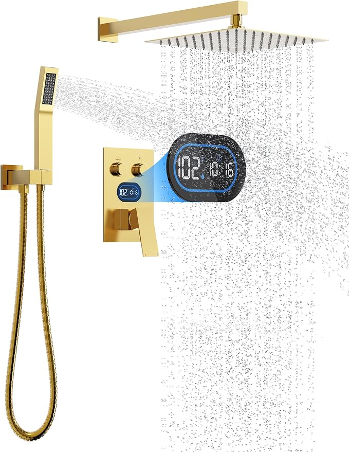 Push Button Diverter Shower Faucet Set Hydro Power Temperature Display by DesignedforaSpa-LikeShower