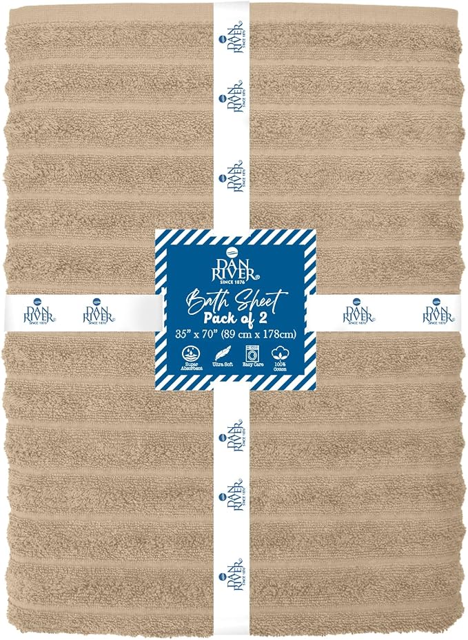 DAN RIVER Pack of 2 Bath Sheet 35x70 Inches, Ribbed Big Towels Oversized Extra - Image 2