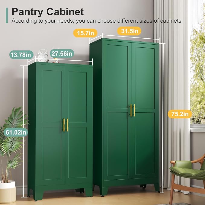 Metal Pantry Cabinet with 2 Doors and 5 Adjustable Shelves, Versatile Storage - Image 7