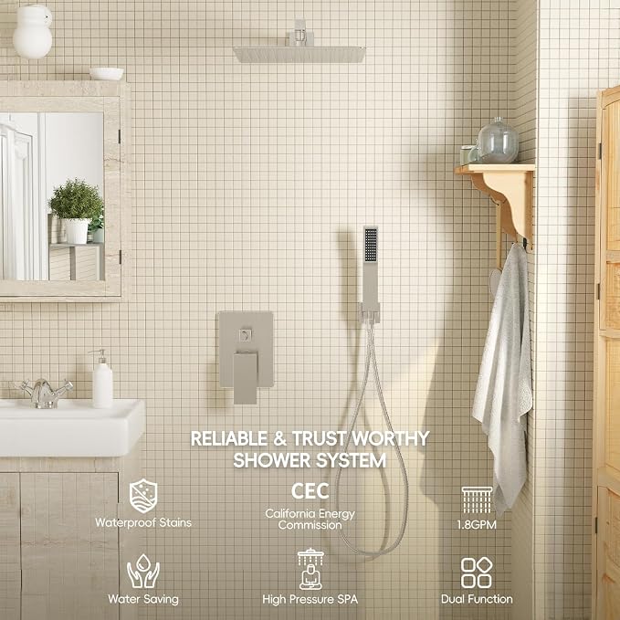 Brushed Nickel Shower System, Shower Faucet Set - Image 8