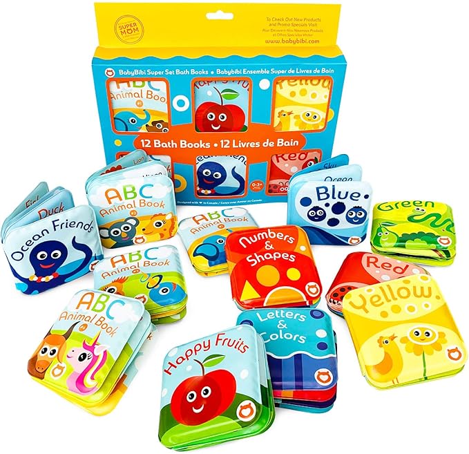 Super Bath Book Set of 12 (Fruits, Ocean Friends, Numbers Books; Color by BabyBibi