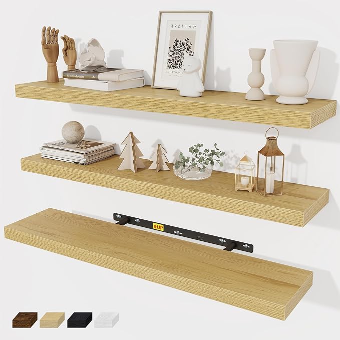Fun Memories 32 Inch Floating Shelves Wall Shelf Set of 3, Rustic Farmhouse by FunMemories