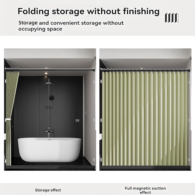 Bathroom Magnetic Folding Shower Curtain, Accordion-Style Shower Curtain - Image 5