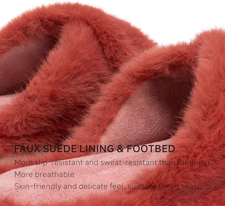 Chantomoo Womens Slippers Memory Foam Fuzzy Cross Band Faux Fur Slippers - Image 2