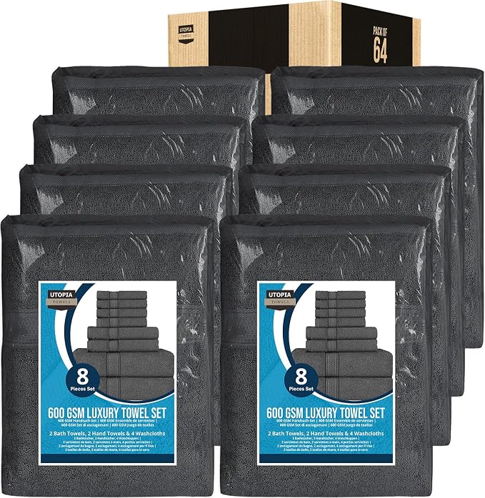 Utopia Towels Set, 16 Bath Towels, 16 Hand Towels, and 32 Washcloths, 600 GSM by UTOPIATOWELS