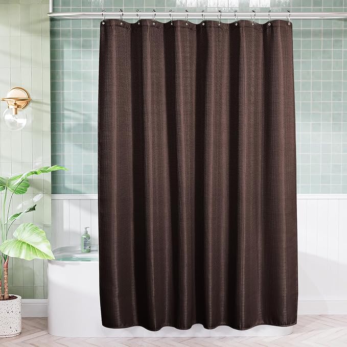 AmazerBath Brown Shower Curtain Waffle Textured, Fabric Shower Curtain Thick - Image 7