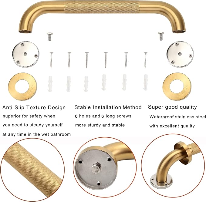 Shower Grab Bar, 2 Pack 32 Inch Gold Bathroom Grab Bar, 1.25" Diameter 304 - Image 3