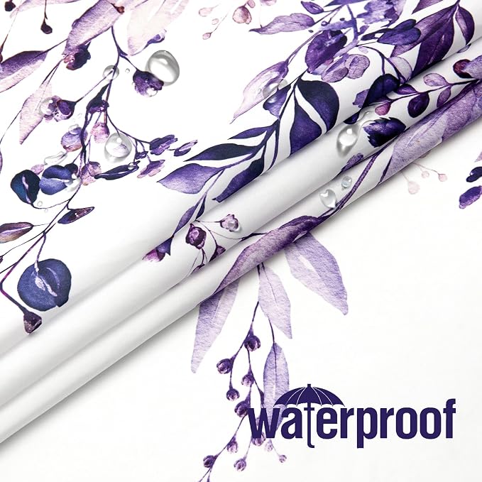 Gibelle Purple Eucalyptus Shower Curtain, Watercolor Plant Leaves - Image 4