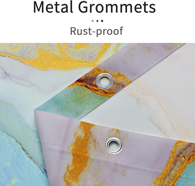 Gibelle Colorful Marble Shower Curtain, Abstract Blue Purple Jade Texture Gold - Image 6