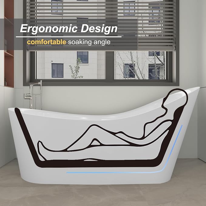 67" Freestanding Soaking Slipper Bathtub, WHALEKING Luxury Stand Alone Free - Image 3