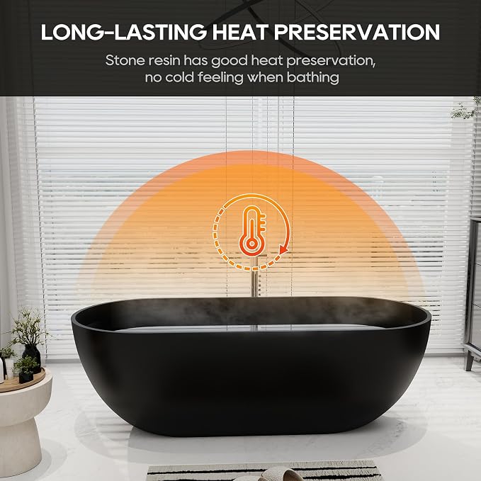 SJ STAR&JANE 69" Solid Surface Freestanding Bathtub Oval Stone Resin Soaking - Image 4
