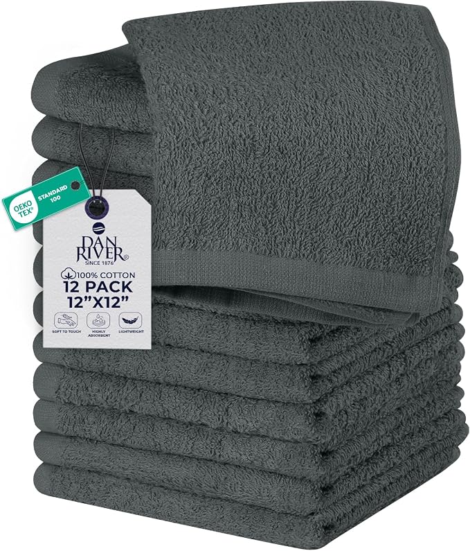 DAN RIVER 12 Pack Wash Cloths for Showering by DanRiver