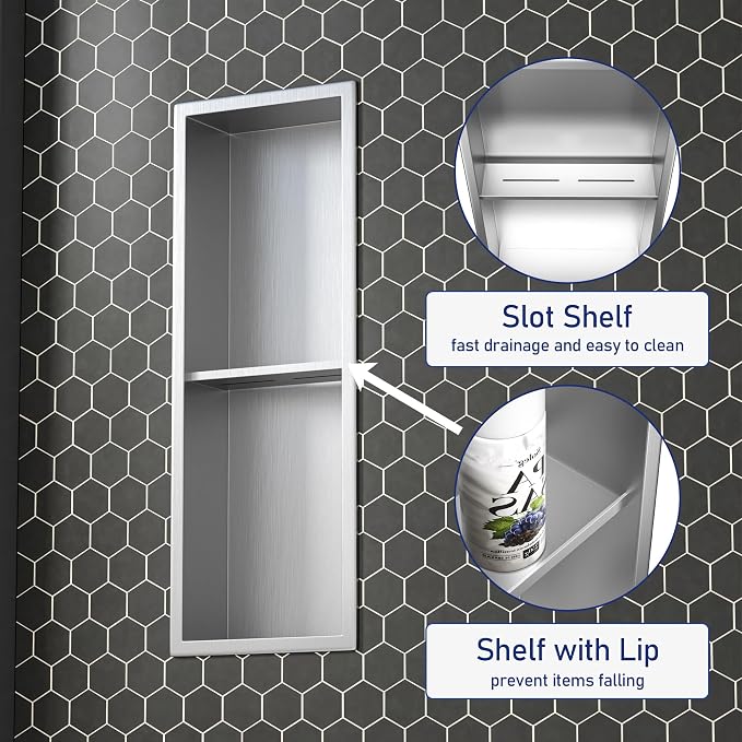 Stainless Steel Shower Niche 24"×8" Brushed - Image 4