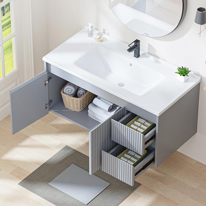 Floating Bathroom Vanity with Sink, 40 Inch Wall Mounted Bathroom Vanity with 2 - Image 6
