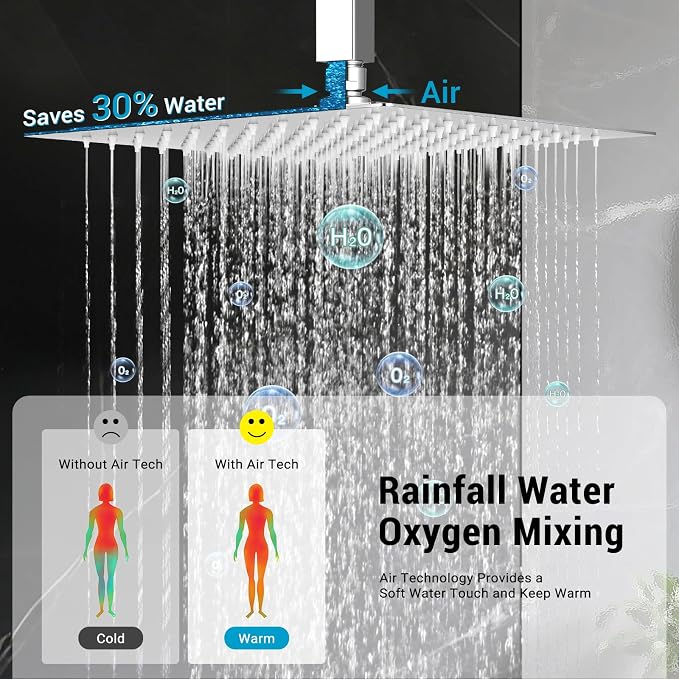 Ceiling Mount Shower Faucet Set Square Showerhead Bathroom Rainfall Shower - Image 3