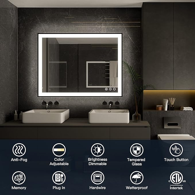 ISKM Framed LED Mirror for Bathroom 88"x38", Dimmable LED Bathroom Mirror - Image 2