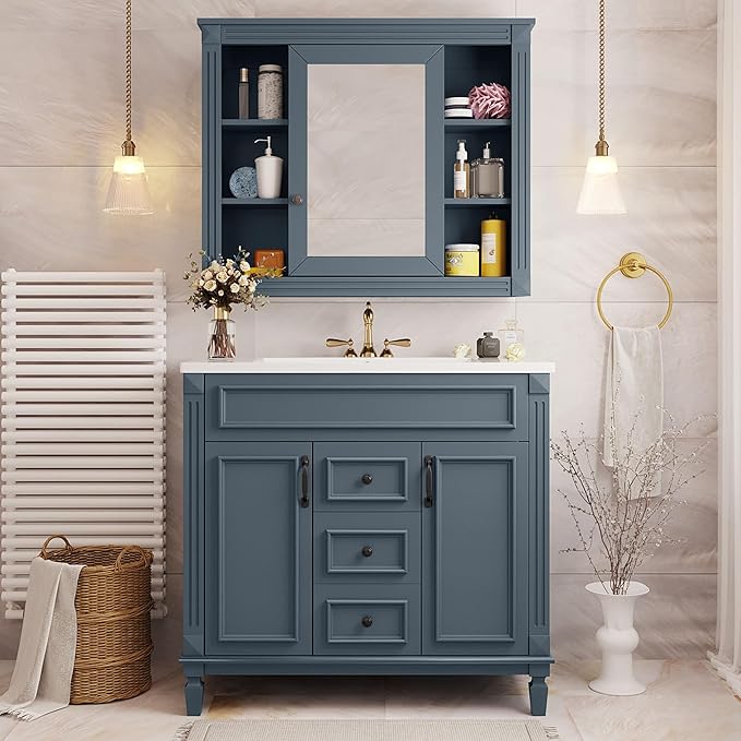 Merax 36” Bathroom Vanity with Sink, 36 inch Bathroom Vanity Storage Cabinet by Merax