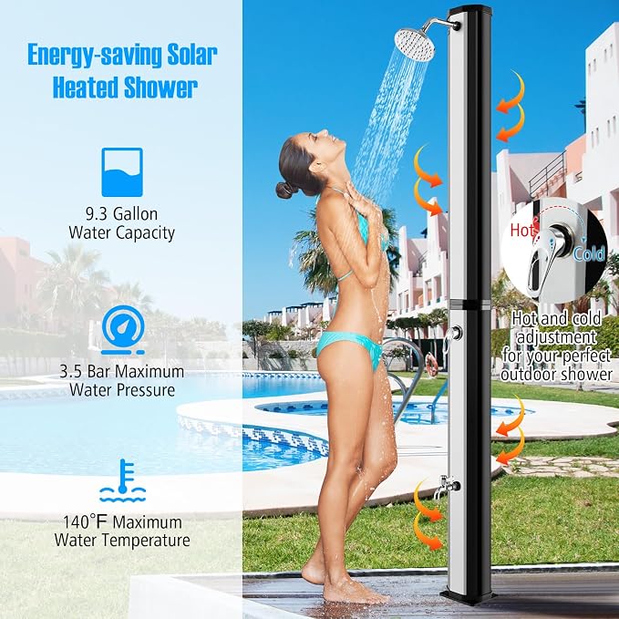 Goplus 9.3 Gallon Solar Heated Outdoor Shower, 7.2 FT Freestanding Garden Shower - Image 4
