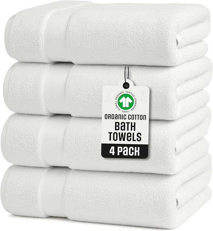 TOWELTIQUE- Organic Cotton Plush Bath Towels Pack of 4 GOTS & Oeko- TEX by Toweltique