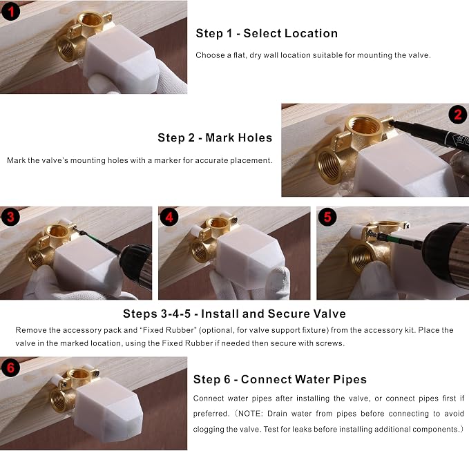 SKOWLL Single Function Shower Valve Kit, Wall Mount Shower Handle Valve Mixer - Image 3