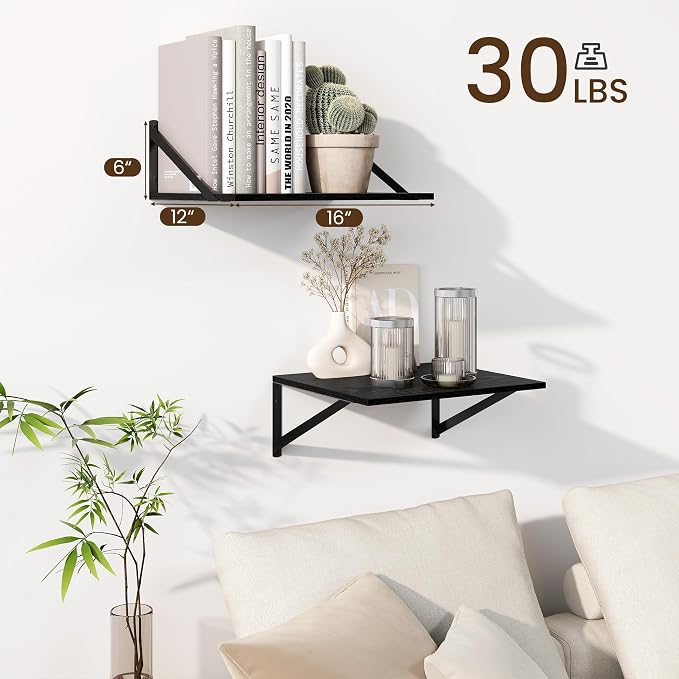 Fun Memories Floating Shelves for Wall, 12 Inch Deep Floating Shelves Set of 2 - Image 3
