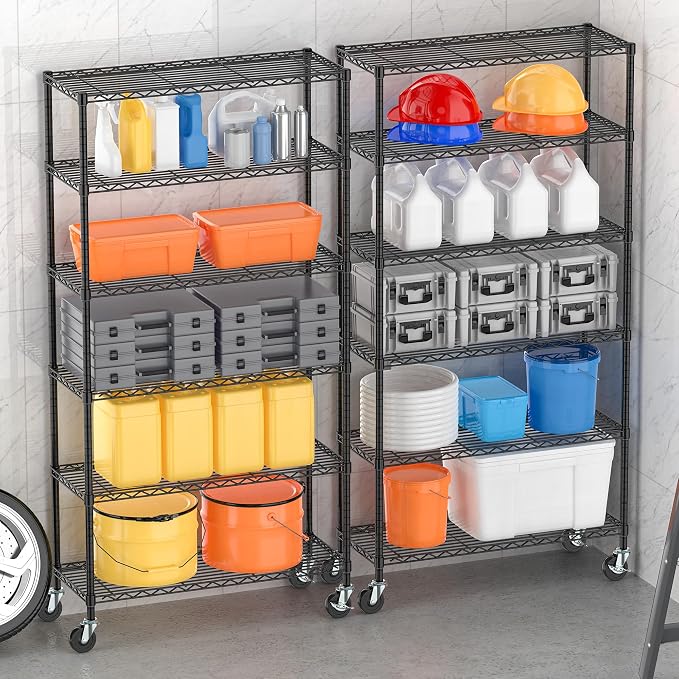 6 Tier Storage Shelves with Wheels Heavy Duty Wire Rolling Shelving Rack - Image 7
