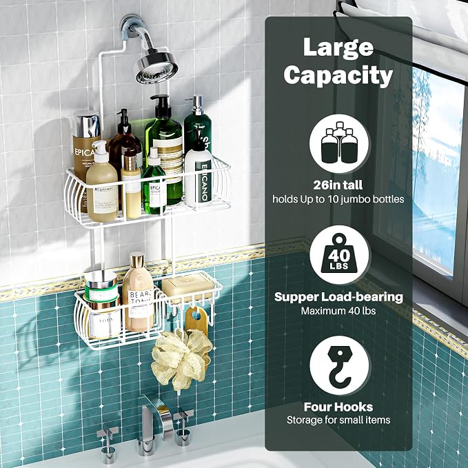 Epicano Shower Caddy Hanging, Anti-Swing Over Head Shower Caddy Rustproof - Image 2