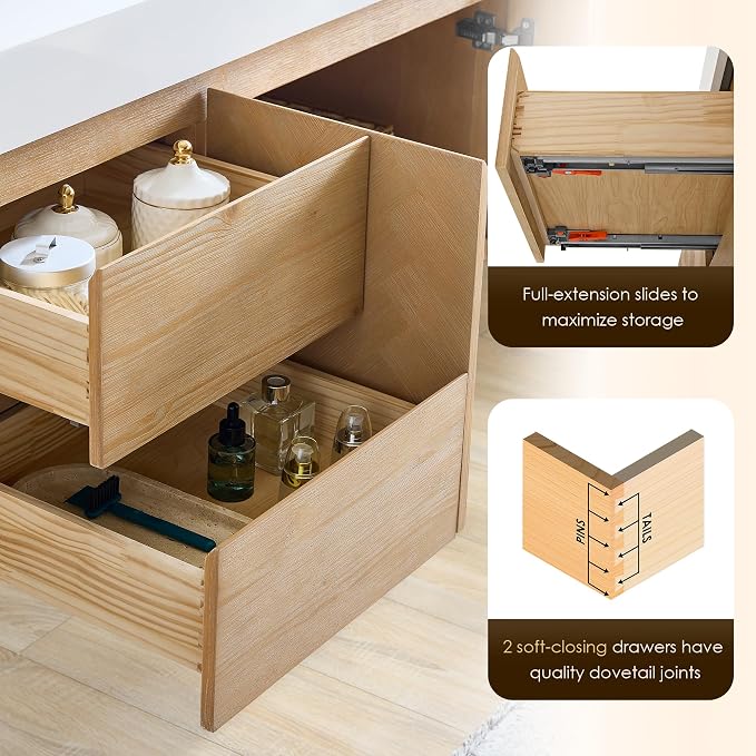 72 Inch Floating Sink Bathroom Vanity Wall Mount Double Vanities Overflow - Image 6