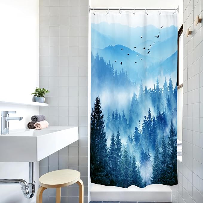 Riyidecor Stall Half Small Rv Shower Curtain 36Wx72H Inch Blue Mountain Single - Image 2